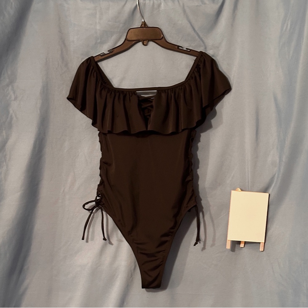Fashion Nova One Piece Swimsuit - Black Ruffle Corset